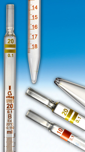 [3 500 021] Graduated measuring pipettes, 0,2:0,01 ml, class B,   color-code-2x blue, to DIN 12696, adjusted to "ex"  Pack = 12 pcs.