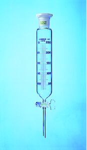 [2 655 250] Scheidetrichter, 250 ml, zyl.  grad., Boros., NS-PTFE-Hahnküken,   Bohrung 2,5 mm, NS-PE-Stopfen, NS 29/32  VE = 2 Stk. 