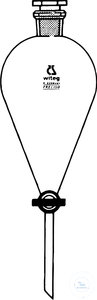 [2 673 250] Scheidetrichter, 250 ml, konisch, ungrad.,   hergestellt aus DURAN Rohr, NS PTFE-Hahnküken,  Bohrung 4 mm, NS-PE-Stopfen, NS 29/32   VE = 2 Stück