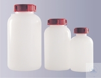 [7 175 801] WEITHALSFLASCHEN PE-HD, INHALT 250 ML, GL 32,  D. 64 MM, H. 115 MM, HALS I.D 26,5 MM, PLOMBIERFAEHIG,   MIT ROTER SCHRAUBKAPPE UND DICHTUNG
