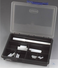 [7 213 112] Stirring bar set, set of 13 pcs. PTFE,  supplied in box, consisting of:  8 cylindrical bars of 10 x 6 mm, 15 x 4,5 mm, 20 x 6 mm,  25 x 6 mm, 30 x 6 mm, 40 x 8 mm, 50 x 8 mm, 60 x 9 mm,  3 bars with ring of 15 x 4,5 mm, 25 x 6 mm, 40 x 8 mm,  each 1 triangular bar of 25 x 8 mm and 40 x 14 mm  and 1 bar retriever 150 mm
