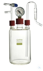 [5 663 000] (5 663 000) Vakuum Sicherheitsflasche, 500 ml, 3 Hälse,  MH GL 25, SH GL 18, Saugrohr, Rückschl.-ventil,  Manometer, Belüftungsarmatur, PTFE-Ventilhahn,  WITOFORM-kunststoffbeschichtet