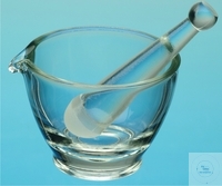 [5 720 002] (5 720 002) Mörser mit Fuss, Ø- 120 mm, Höhe 90 mm,  mit Ausguss und Pistill, aus Borosilikatglas 3.3