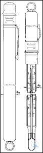 [1 394 001] (1 394 001) TASCHEN-THERMOMETER, MIT SÄURE- UND  LAUGENFENSTER, DIFFICO-GRADUIERUNG  IN VERNICKELTER METALLSCHUTZHÜLSE MIT  BAJONETTVERSCHLUSS UND CLIPS ZUM  ANSTECKEN, L. 140 MM, EINSCHLUSSFORM  UNBELEGT, ROTE ANZEIGEFLÜSSIGKEIT  - 38 + 50: 1°C  