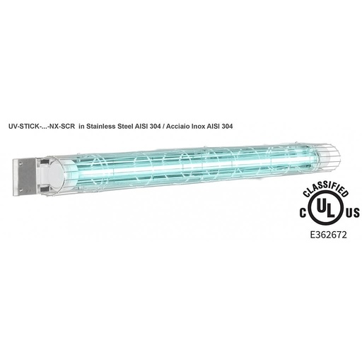 [UV-STICK-E100H-NX-SCR-UL] UV-STICK-E100H-NX-SCR-UL UV-C-Gerät zur Luft- und Oberflächenentkeimung, eingebaut in Edelstahl mit seriellem Anschluss | 80W-HO - 1267 x 65 x 96mm - IP55 | UL LISTED