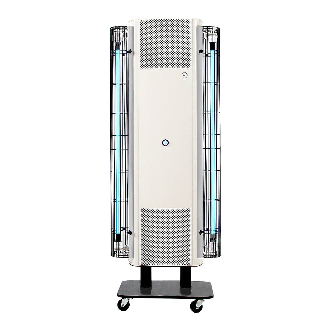 [UV-FAN-M2/95HP-2BD-ST-Rc2] UV-FAN | Professioneller belüfteter UV-C-Luftreiniger hohe Leistung mit TIOX®-Filterkatalysator | 4-Rad-Ständer | 150m³/h - 2 x 95W + 2 direkte externe Lampen - 1230 x 433 x 355mm - IP20 