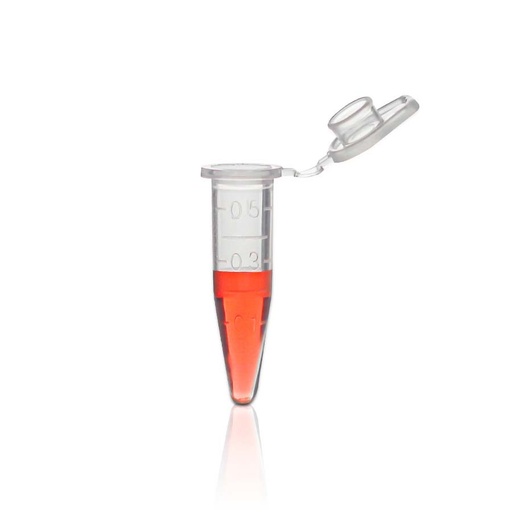 [PK00123 Karton] 0.5mL Mikrozentrifugenröhrchen mit angesetztem flachen Deckel' konischer Boden' klar' nicht steril 500Stück/Beutel' 10Beutel/Karton