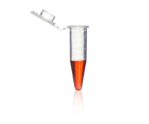 [PK00124 Karton] 1.5mL Mikrozentrifugenröhrchen mit angesetztem flachen Deckel' konischer Boden' klar' nicht steril 500Stück/Beutel' 10Beutel/Karton