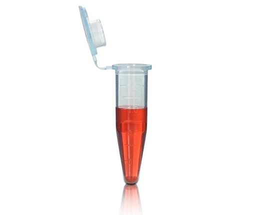 [PK00124B Karton] 1.5mL Mikrozentrifugenröhrchen mit angesetztem flachen Deckel' konischer Boden' blau' nicht steril 500 Stück/Beutel' 10Beutel/Karton