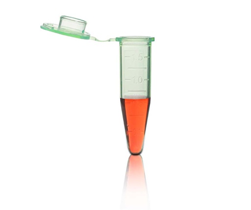 [PK00124G Karton] 1.5mL Mikrozentrifugenröhrchen mit angesetztem flachen Deckel' Konischer Boden' Grün' Unsteril 500Stück/Beutel' 10Beutel/Karton