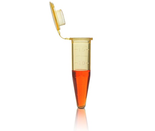 [PK00124O Karton] 1.5mL Mikrozentrifugenröhrchen mit angesetztem flachen Deckel' konischer Boden' orange' nicht steril 500Stück/Beutel' 10Beutel/Karton