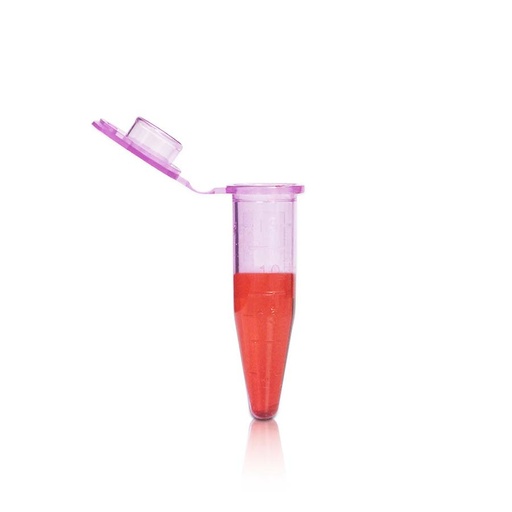 [PK00124P Karton] 1.5mL Mikrozentrifugenröhrchen mit flachem Deckel' konischer Boden' violett' nicht steril 500 Stück/Beutel' 10Beutel/Karton