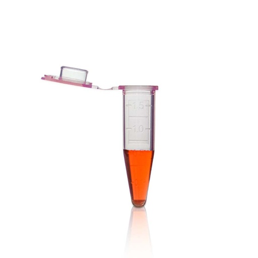 [PK00124R Karton] 1.5mL Mikrozentrifugenröhrchen mit angesetztem flachen Deckel' Konischer Boden' Rot' Unsteril 500Stück/Beutel' 10Beutel/Karton