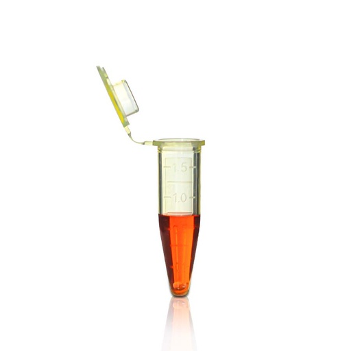 [PK00124Y Karton] 1.5mL Mikrozentrifugenröhrchen mit angesetzter flacher Kappe' Konischer Boden' Gelb' Unsteril 500Stück/Beutel' 10Beutel/Karton