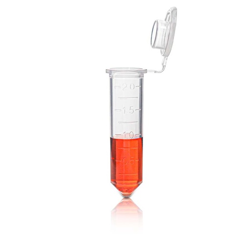 [PK00125 Karton] 2.0mL Mikrozentrifugenröhrchen mit angesetzter flacher Kappe' Konischer Boden' Klar' Unsteril 500Stück/Beutel' 10Beutel/Karton