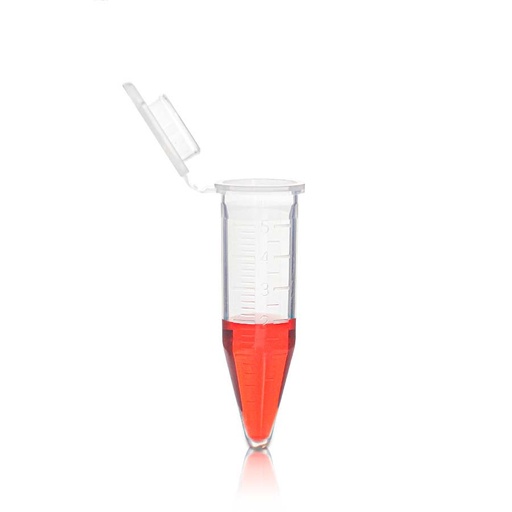 [PK00126 Karton] 5.0mL Mikrozentrifugenröhrchen mit angesetzter flacher Kappe' Konischer Boden' Klar' Unsteril 100Stück/Beutel' 20Beutel/Karton