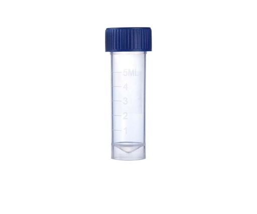 [PK00155 Karton] 5mL-Transportröhrchen mit blauem Schraubverschluss und Graduierung' Vormontiert' Konischer Boden' Stehend' Steril100Stück/Beutel' 10Beutel/Karton