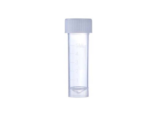 [PK00408 Karton] 5 mL Graduated Transport Tube with Natural S eal Screw Cap‚ Separate‚ Conical Bottom‚ Self Standing‚ Non-Sterile
200pieces/bag‚ 5bags/carton