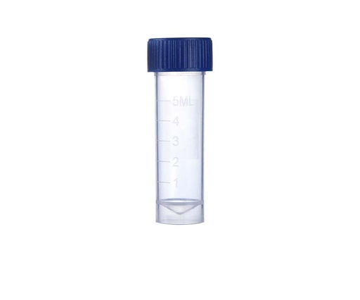 [PK00409 Karton] 5mL Transportröhrchen mit blauer Schraubkappe und Dichtung' separat' konischer Boden' selbsthaltend' nicht steril200Stück/Beutel' 5Beutel/Karton