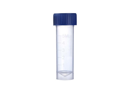 [PK00413 Karton] 5 mL Graduated Transport Tube with Blue Seal Screw Cap‚ Separate‚ Conical Bottom‚ Self Sta nding‚ Sterile
200pieces/bag‚ 5bags/carton