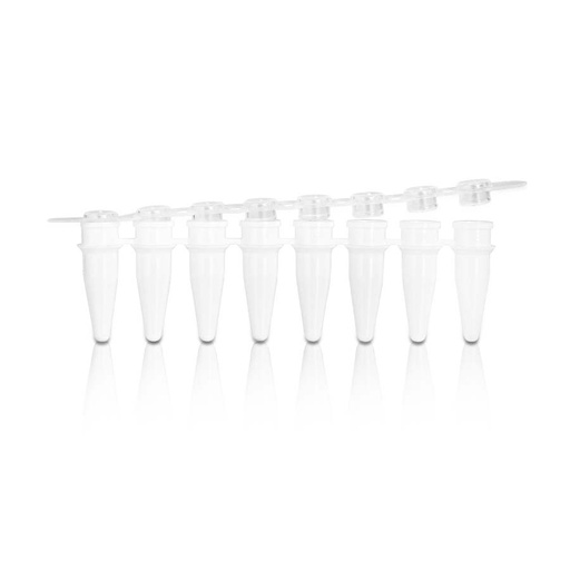 [PK00194 Karton] 0.2mL 8-Streifen weißes PCR-Gefäß mit 8-Streifen klarer gewölbter Kappe' nicht steril125Streifen/Beutel' 1Beutel/Packung' 10Packungen/Karton
