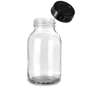 [215-4382] Reagent bottles, clear glass, wide-necked, Capacity: 100 ml, 63 pieces
