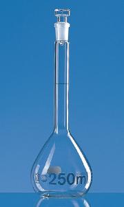 [2.37256] Volumetric flask, class A, blue graduation, BLAUBRAND® - borosilicate glass 3.3, wide neck with standard ground joint and glass stopper. Certifications: DIN EN ISO 1042. capacity: 5* ml, NS: 10/19, tolerance: 0.04 ± ml, PU 2