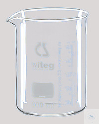 [5 500 050 B] Beaker, low form, 50 ml,   with graduation and spout, with witeg logo,  borosilicate glass 3.3,  Pack = 10 pieces