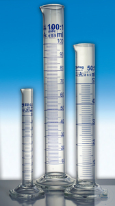 [3 715 001 BL] Graduated cylinder, tall form, 10:0,2 ml, class A,  ISO 4788, hexagonal base, blue graduated,  conformity certified, borosilicate glass  Pack = 10 pcs.