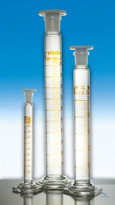 [3 754 001] (3 754 001) Mischzylinder, Klasse AS, 10 ml, NS 10/19, Sechskantfuss,  PE-Stopfen, KB-Bescheinigt, DIFFICO braun,  Hauptpunkte Ringteilung, hergestellt aus DURAN Komponenten    